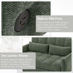 Loveseat Sofa Pull-Out Bed With Adjustable Backrest, 3 USB Ports And 2 Lumbar Pillows For Living Room