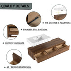 Wall Mounted Bathroom Vanity With Resin Sink And 2 Side Cabinet, 3 Soft Close Drawer - Brown Ebony