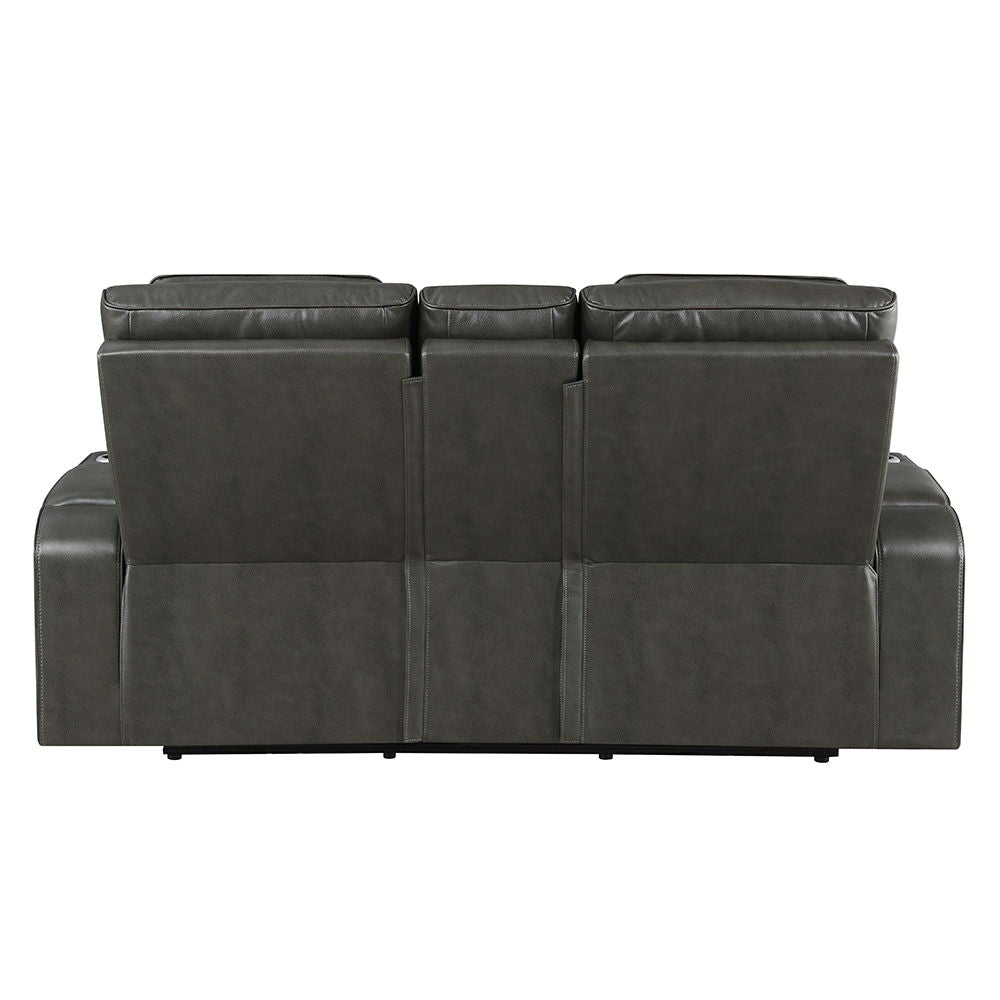 Taddeo - Power Motion Loveseat With Console, Speaker, USB, Wireless Charger & LED - Dark Gray