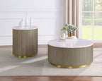 Jason Round White Marble Top Side End Table Greige