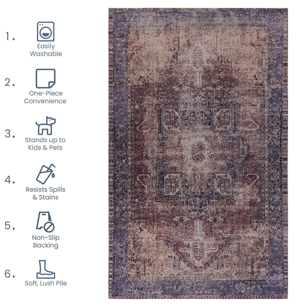 Maval - 8' X 10' Washable Area Rug - Burgundy