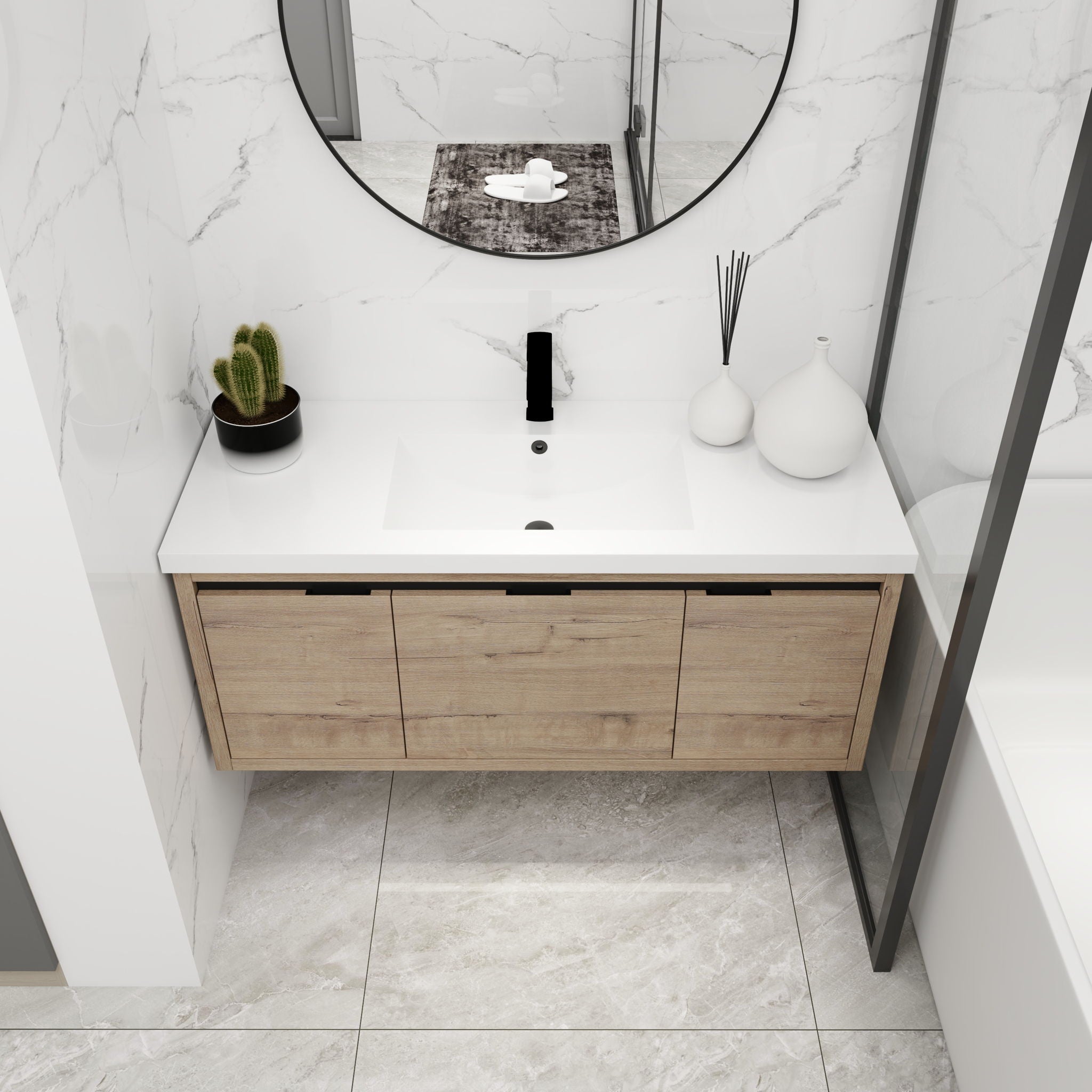 Floating Bathroom Vanity With Resin Sink And Soft Close Doors