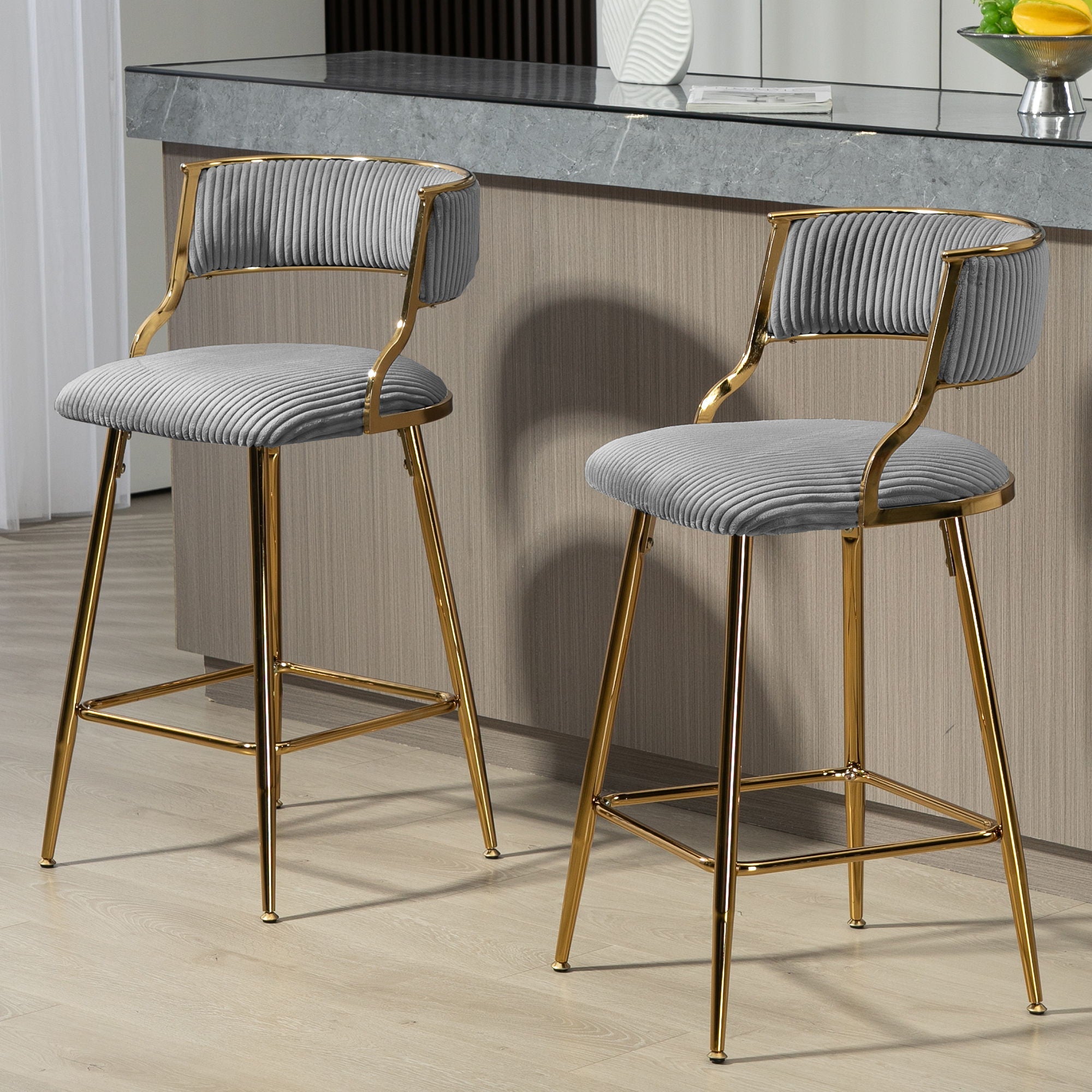 Counter Height Bar Stools With Powder Coating Base And Footrest (Set of 2) -