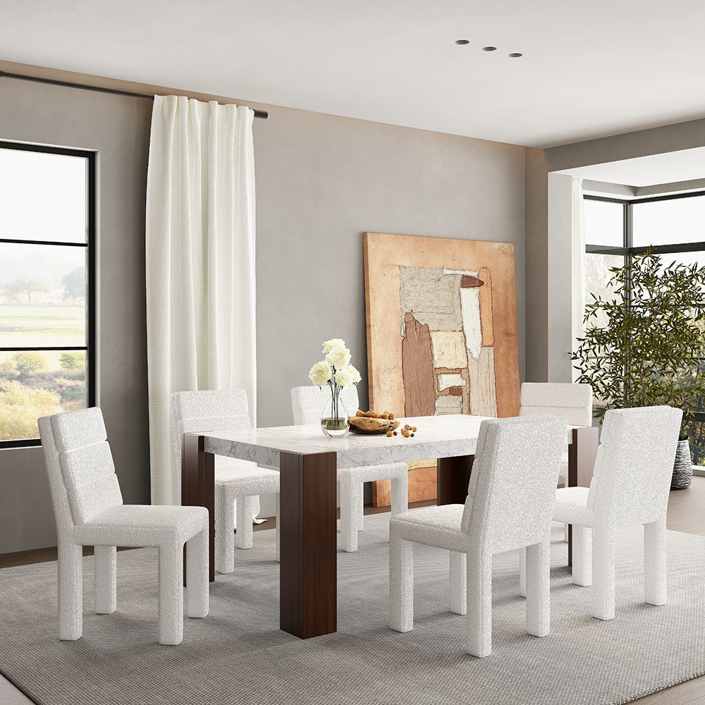 Hettie - Dining Table With Engineeed Stone Top - Engineered Stone Top & Brown