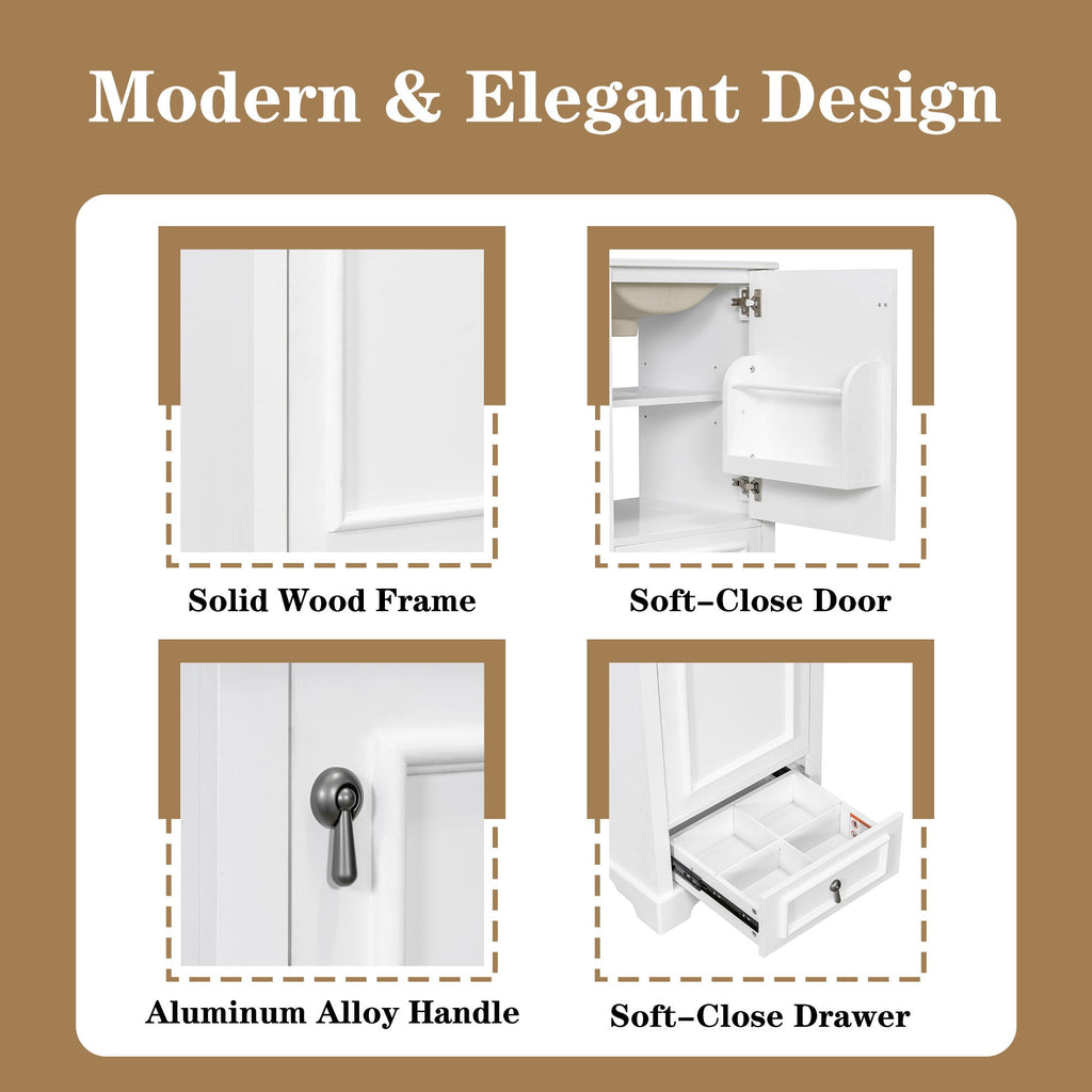 Bathroom Vanity With Sink, Soft Close Door, Adjustable U-Shaped Shelf