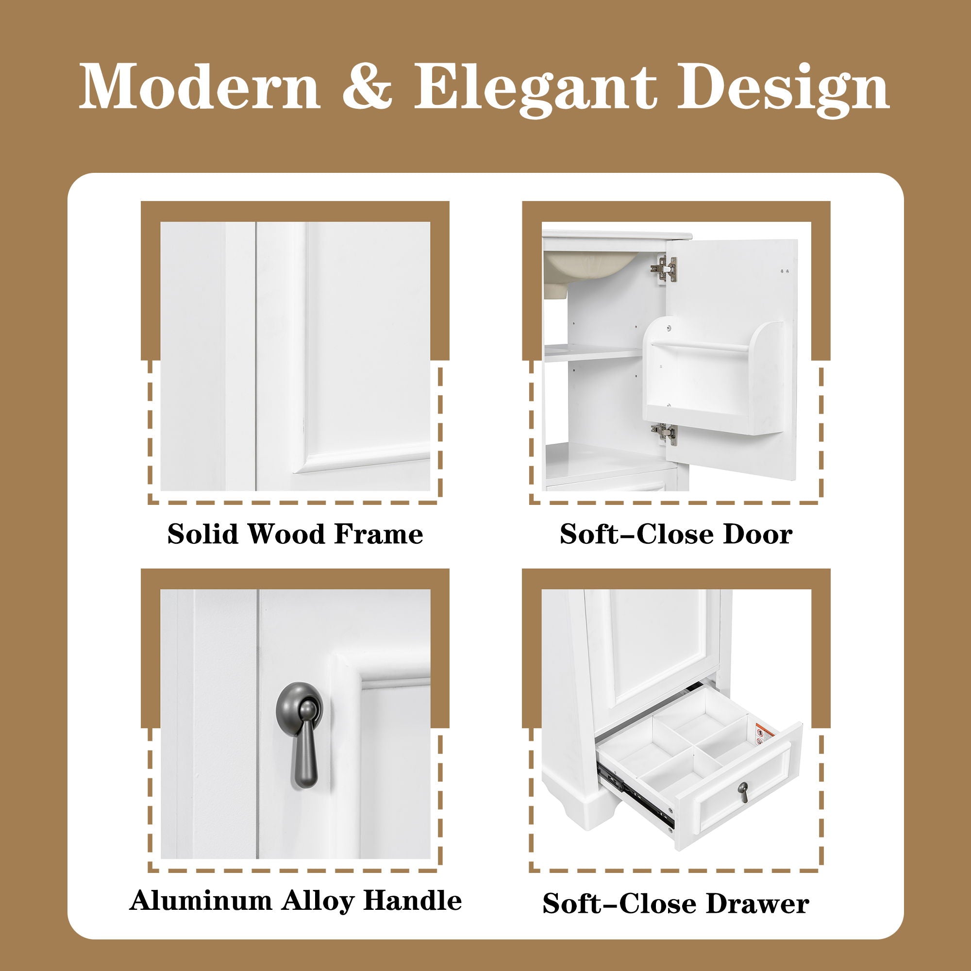 Bathroom Vanity With Sink, Soft Close Door, Adjustable U-Shaped Shelf