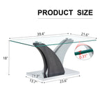 Artistic Rectangular Coffee Table With Tempered Glass Countertop