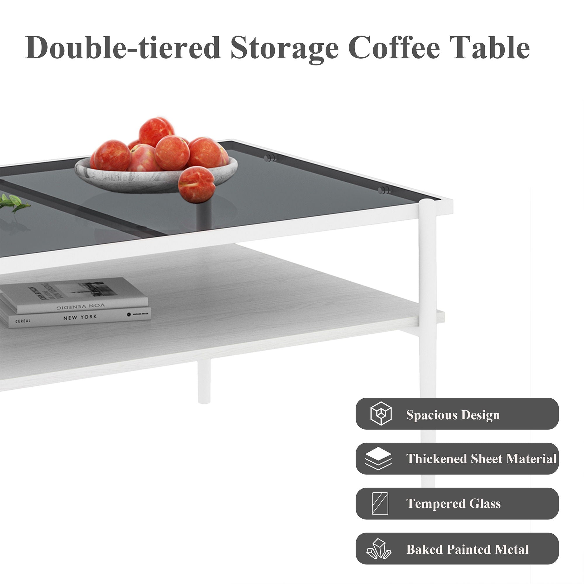 Rectangle Coffee Table With Tempered Glass Top And Legs, Modern Table For Living Room