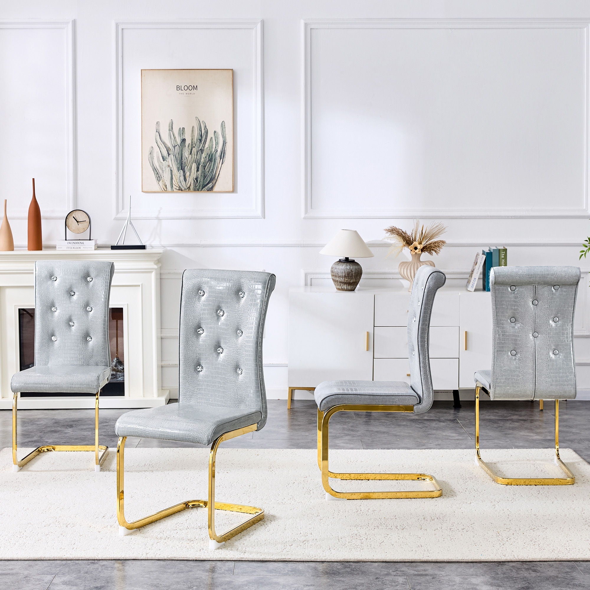 Elegant Design Alligator Skin Upholstered Dining Chairs