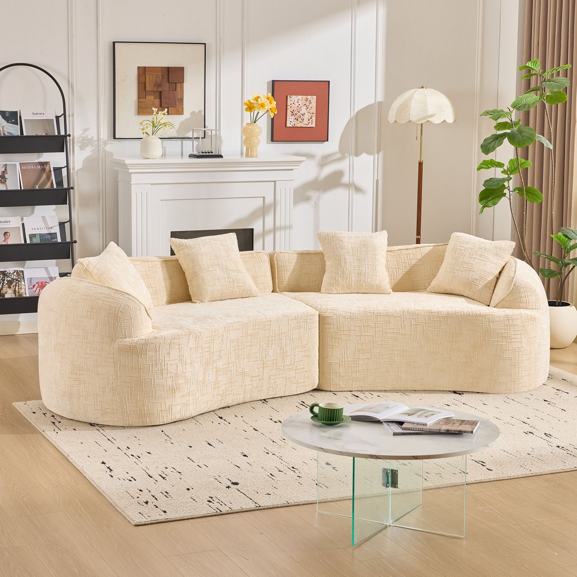 Curved Compressed Sofa, Nordic-Style Design For Living Room