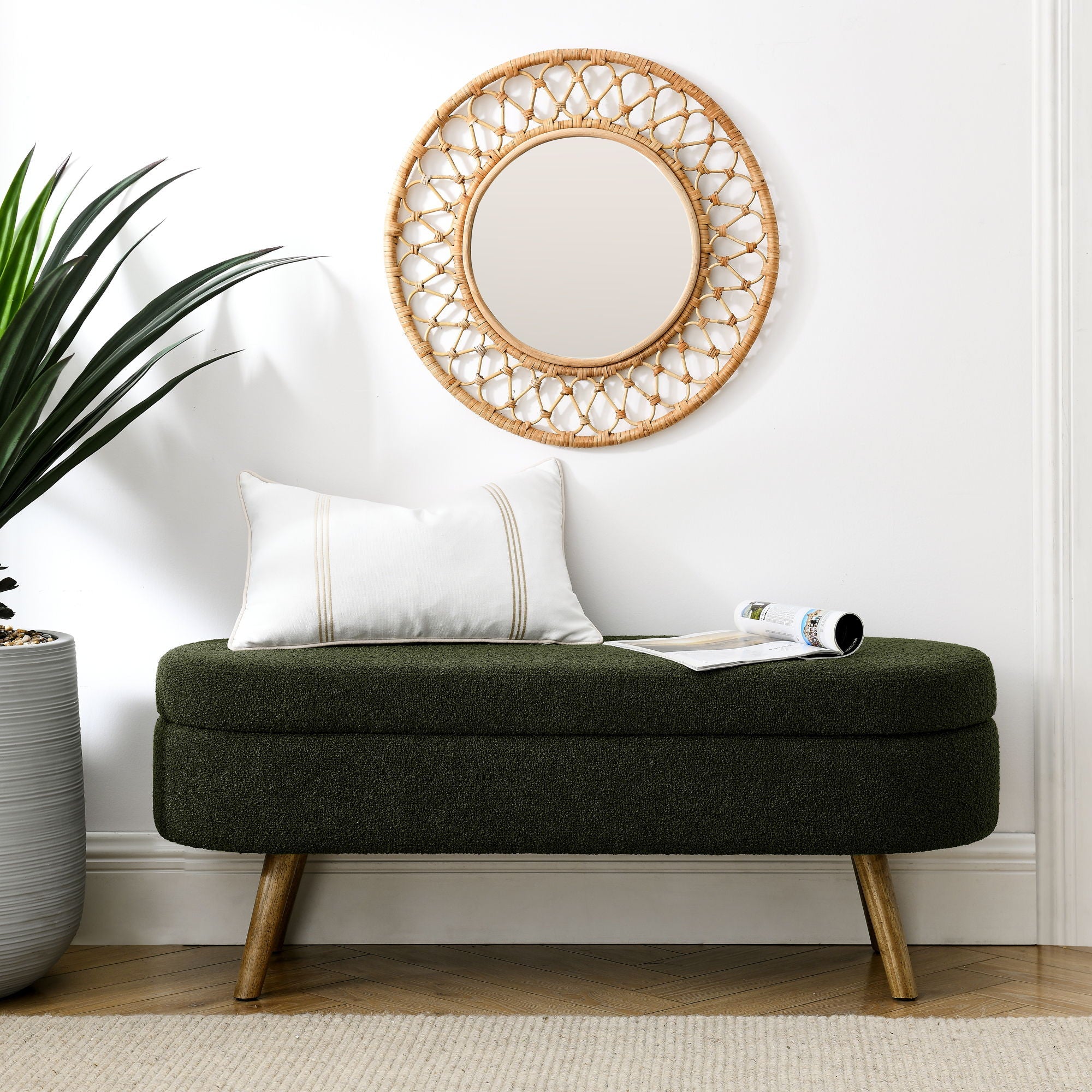 Ottoman Oval Storage Bench With Rubber Wood Legs