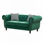 Chesterfield Fabric Sofa With Roll Armrest And Nailhead, Mid Century 2 Seater Couch