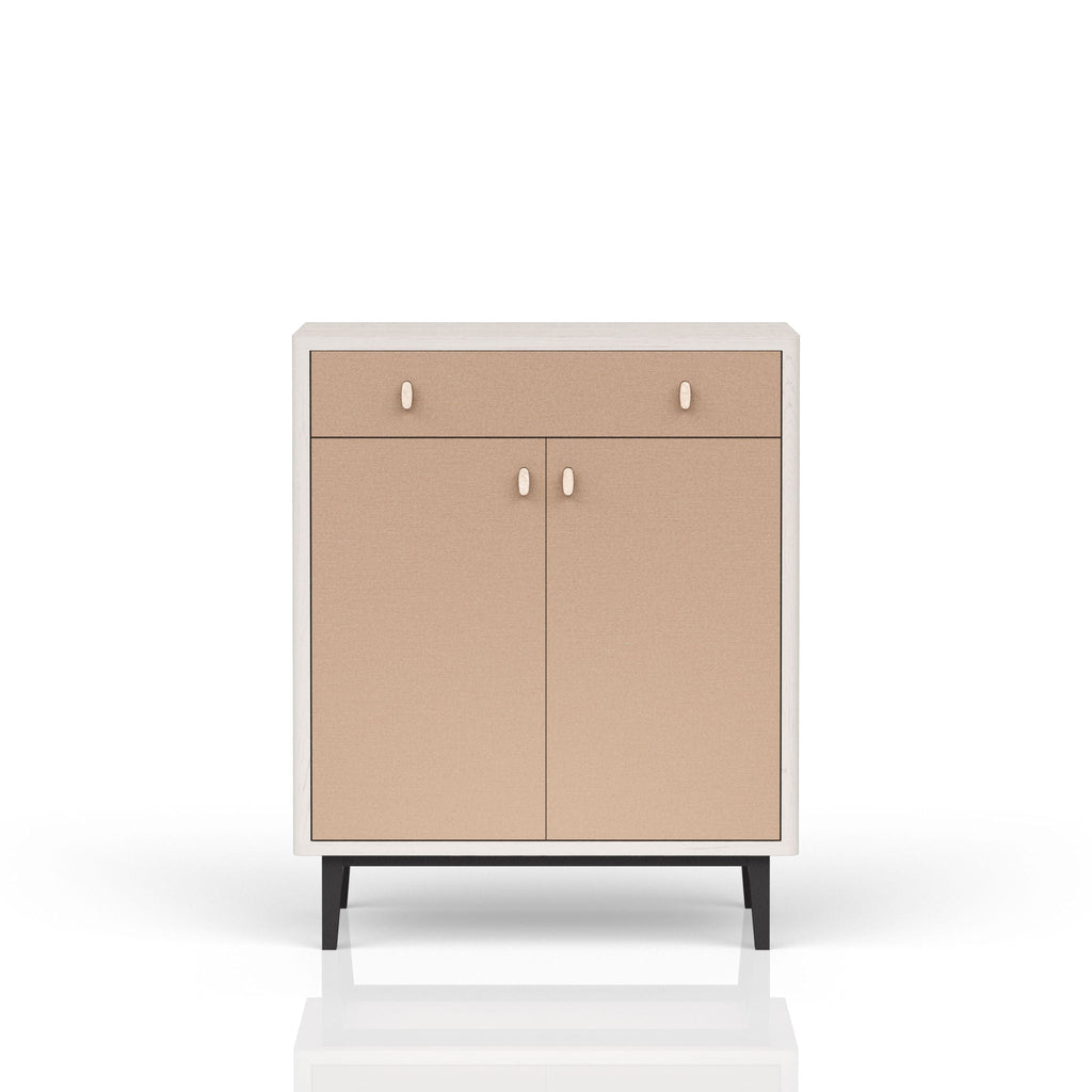 Bar Cabinet With Large Storage - White / Pecan