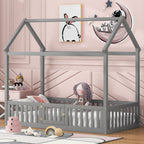 Wood House Bed With Fence And Door