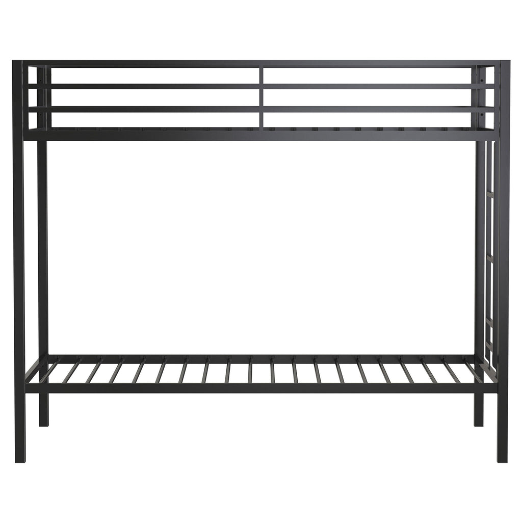 Alevera Metal Twin Over Twin Bunk Bed with Ladder Black