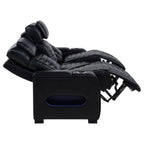 Zuma Faux Leather Dual Power Reclining LED Sofa Black