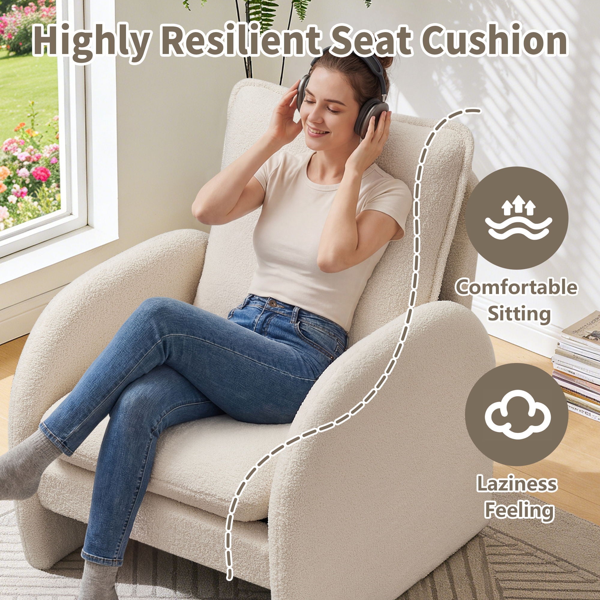 Modern Sherpa Upholstered Accent Chair, Comfortable Living Room Armchair, Lounge Chair For Bedroom, And Office