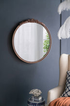 Round Hand Carved Rose Antique Mirror Frame, Wall Mirror For Live Space