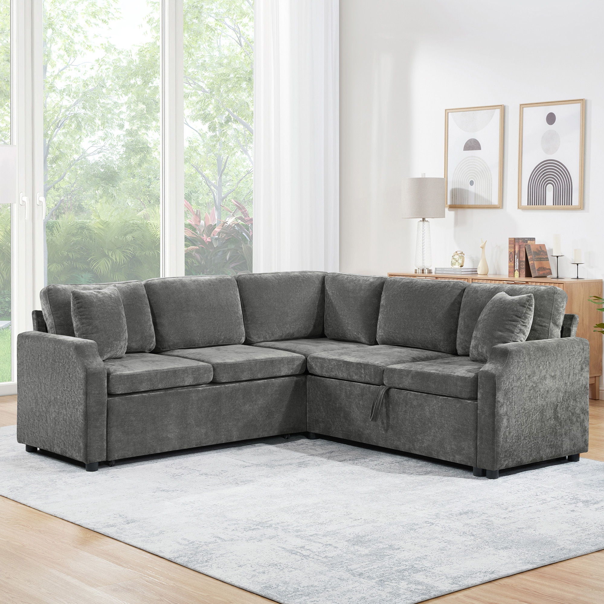 Modern L Shaped Sectional Sofa Bed With Hidden Storage Upholstery