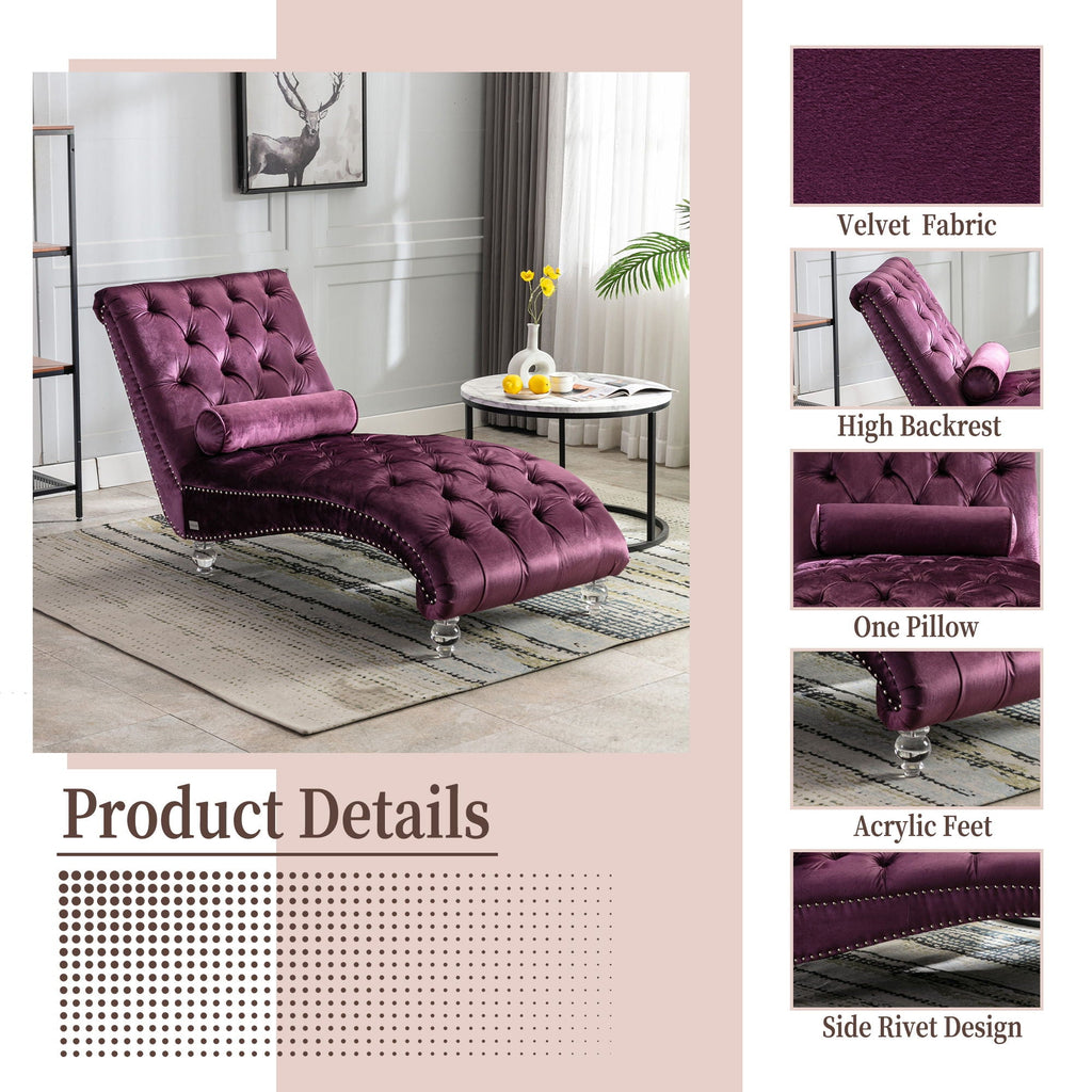 Chaise Lounge Indoor, Button Tufted Upholstered Chaise Lounge Chair With Pillow