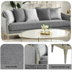 Fernando - Sofa With 5 Pillows - Gray Chenille & Champagne