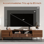TV Stand For TVs Up To 85" With Soft-Close Doors, Open Shelf, Cable Management - Walnut
