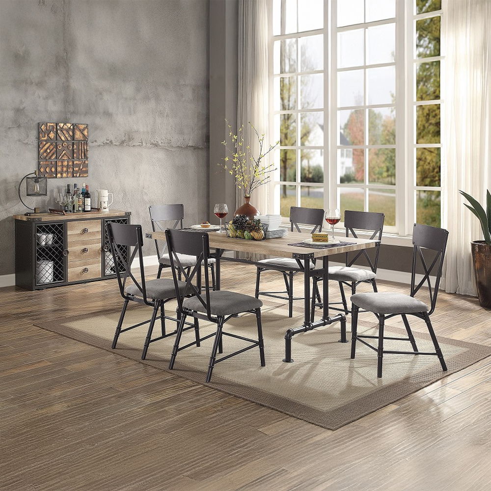 Edina - Side Chair (Set of 2) - Gray Fabric, Oak & Sandy Black