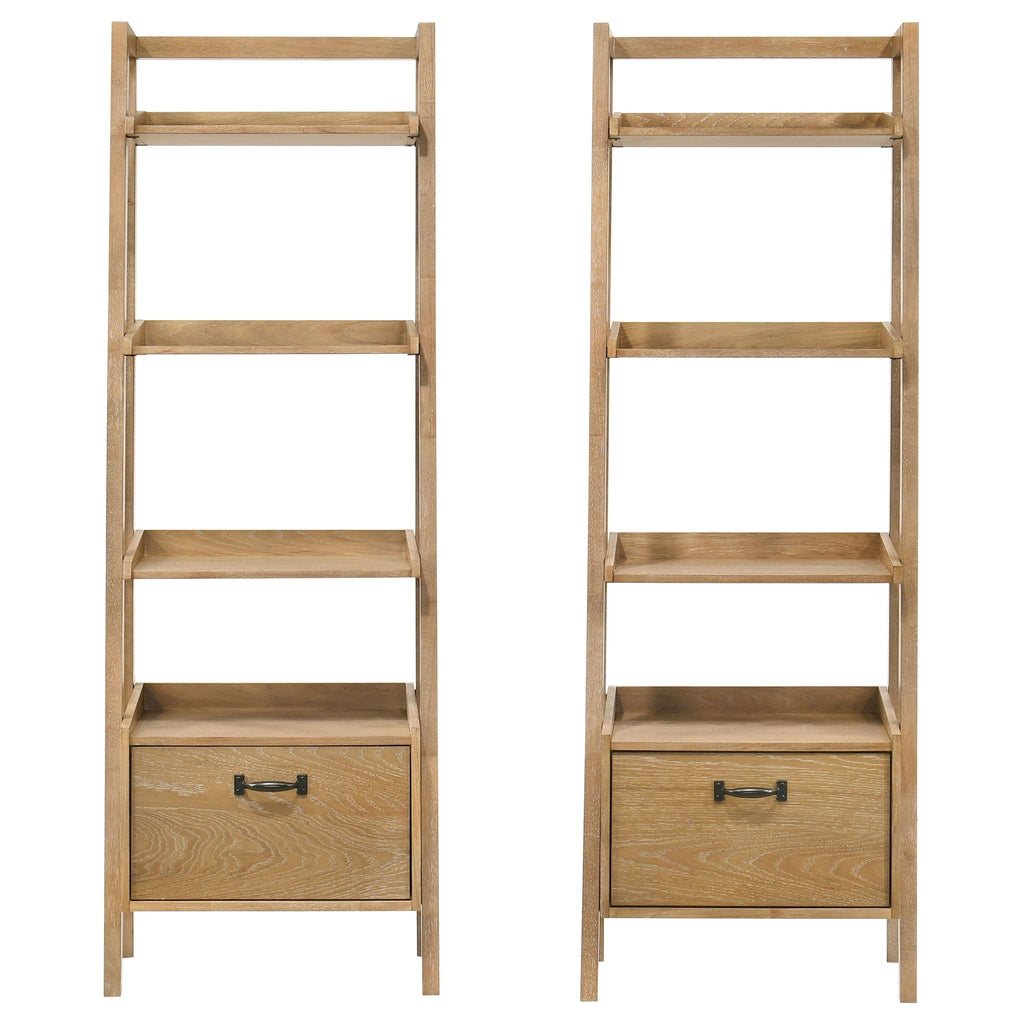 Fabian 2-piece 4-shelf Bookshelf with Drawer Distressed Light Brown