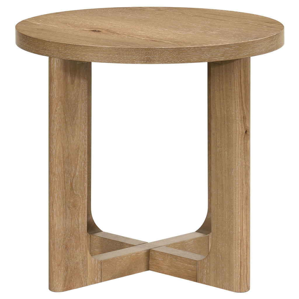 Kessler 3-piece Round Sculptural Wood Coffee Table Set Light Oak