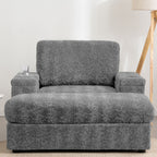 Oversized Chaise Lounge Indoor Rabbit Fur Sofa Bed With Storage Ottoman And Armrests Cup Holders With Deep Seat