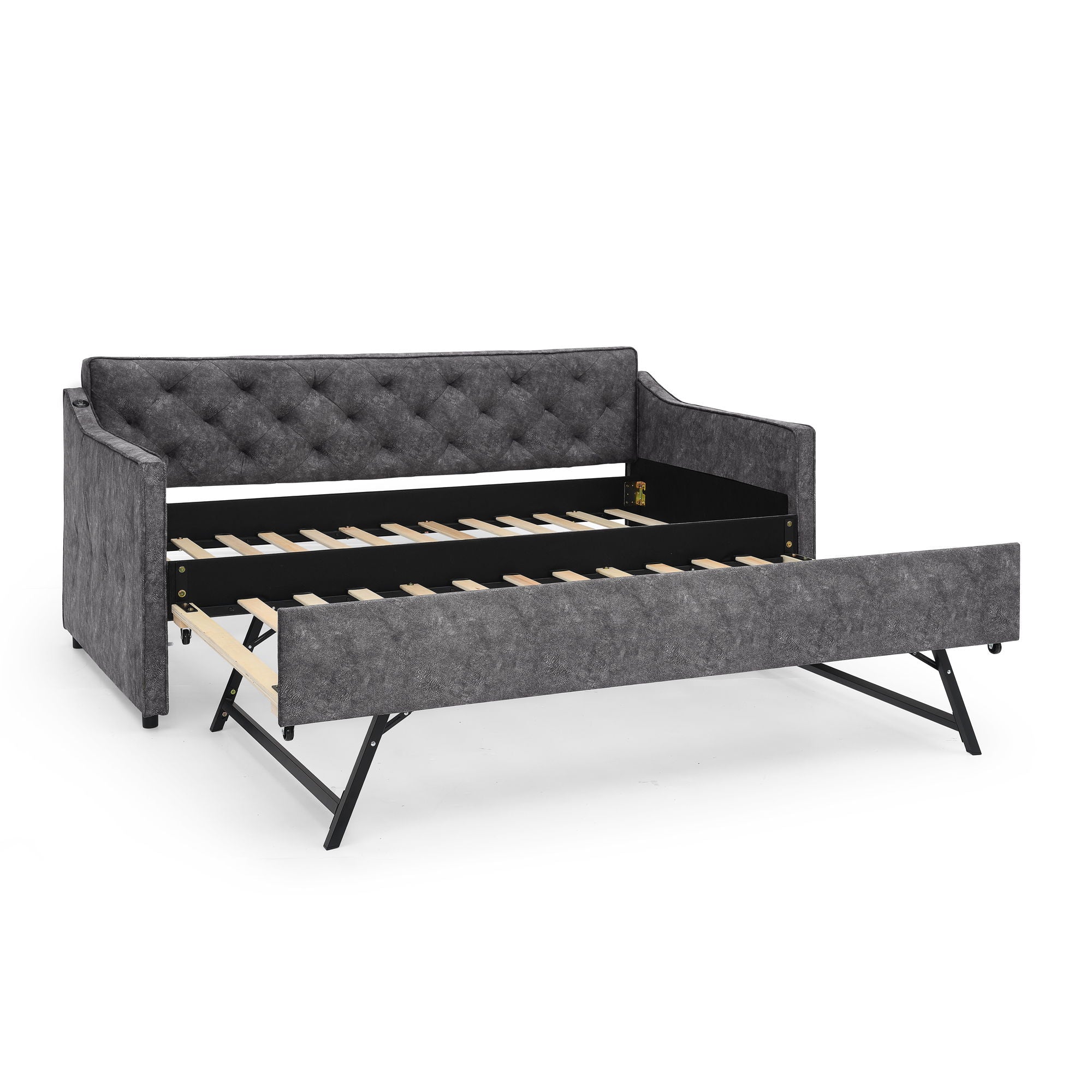 Daybed With Pop Up Trundle And USB Charging Armrest