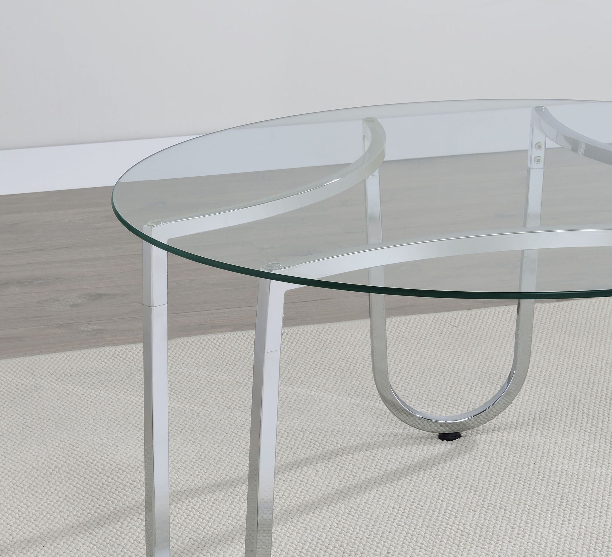 Beller Round Tempered Glass Top Cocktail Coffee Table Chrome