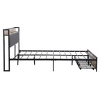 Modern Bed Frame With LED Lights, Upholstered Headboard, USB Charging