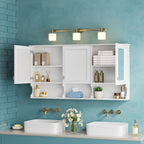 Wall-Mounted Mirror Medicine Cabinet With Adjustable Shelf And Open Shelves, Bathroom Storage Cabinet Over Toilet - White