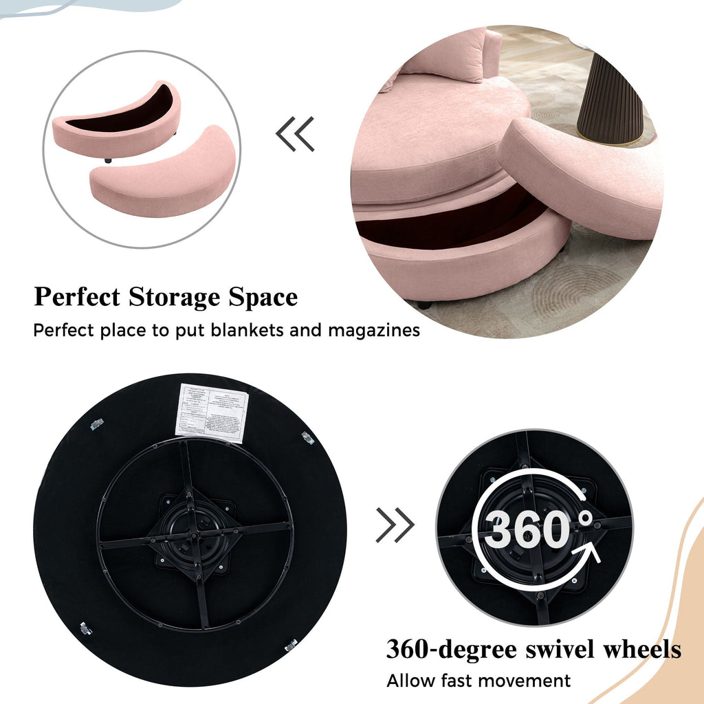 360° Swivel Accent Barrel Chair With Storage Ottoman & 4 Pillows, Modern Leisure Chair Round Accent For Living Room