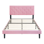 Modern Upholstered Platform Bed Frame With Button Tufted Fabric Headboard