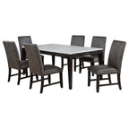 Averill 7-piece White Marble Top Dining Set Dark Grey and Coffee Bean