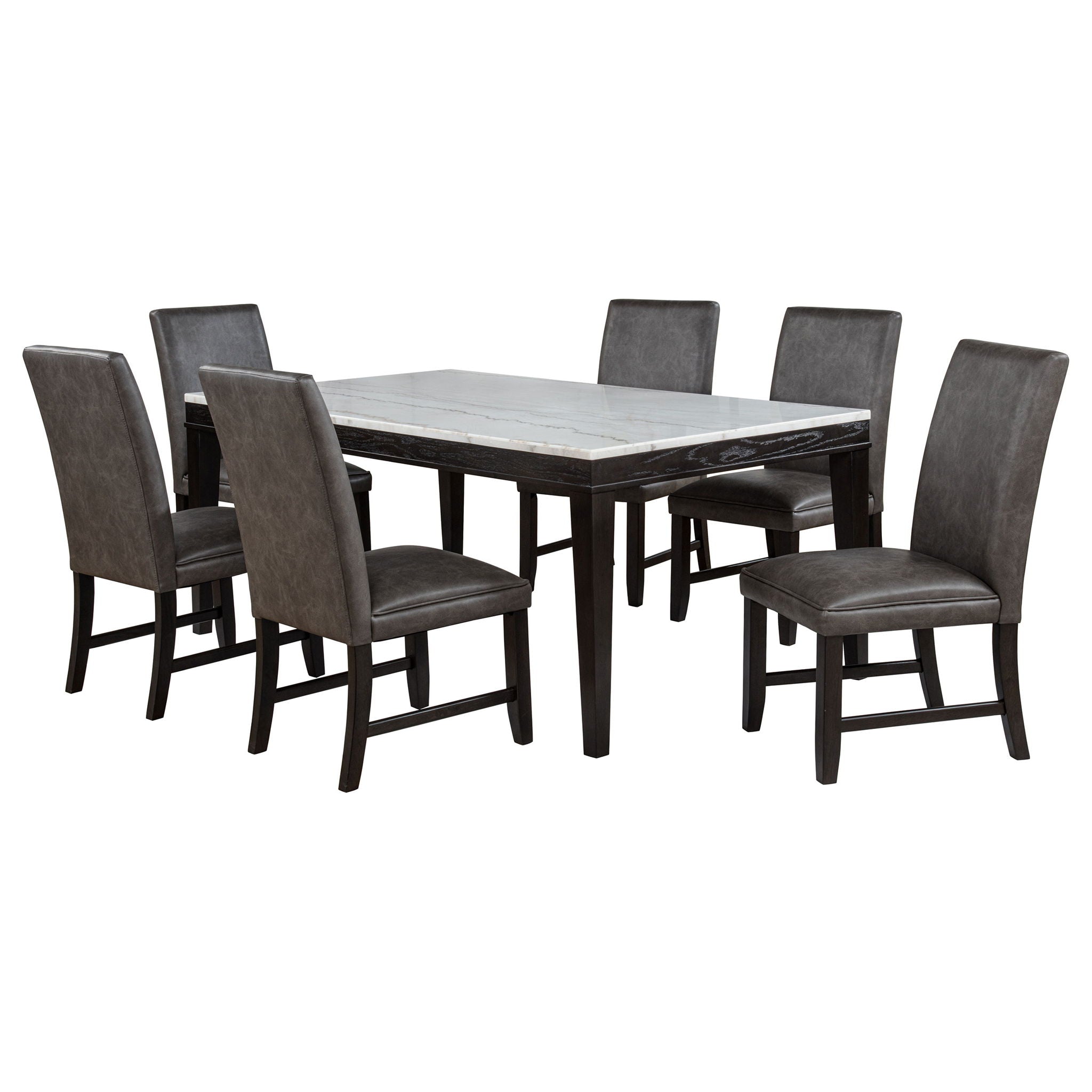 Averill 7-piece White Marble Top Dining Set Dark Grey and Coffee Bean
