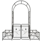 Metal Garden Arch With Gate Wide High Climbing Plants Support Rose Arch Outdoor - Black