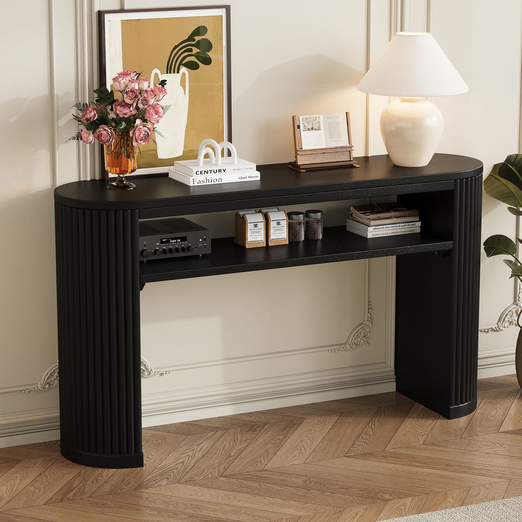 Console Table With Fluted Legs, Open Shelf