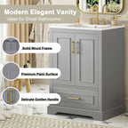 Bathroom Vanity With Sink, 1 Divided Drawer And 2 Soft Close Doors With Double Shelf