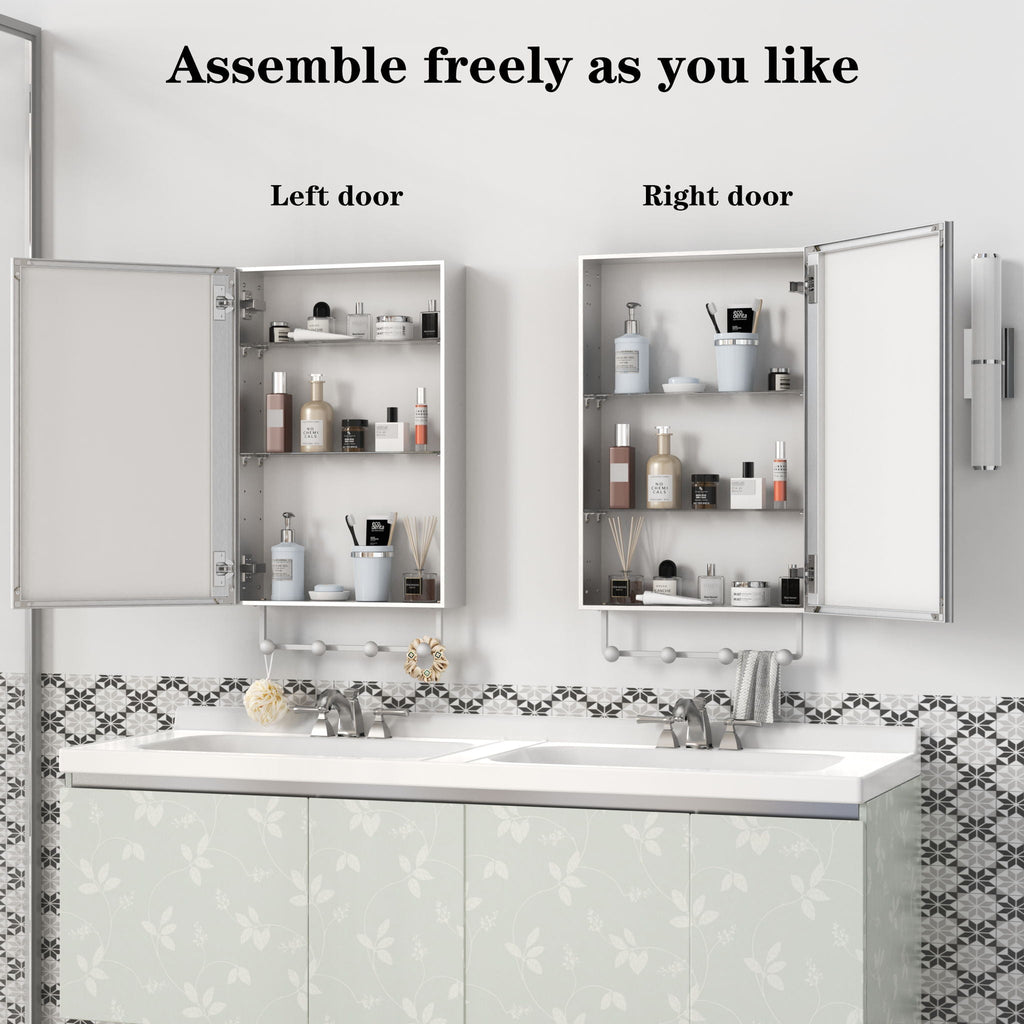 Medicine Cabinet, Wall Mounted Bathroom Mirror With Storage, Adjustable Shelves - Silver