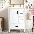 Bathroom Vanity With Sink, Soft-Close Doors, Double-Layer Shelf And 3 Drawers