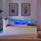 Upholstered Daybed With Storage Headboard, Wireless Charging, LED Lights
