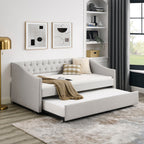 Upholstered Tufted Daybed With Drawers, Waved Arms