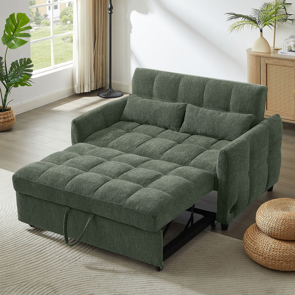 Loveseat Sofa Pull-Out Bed With Adjustable Backrest, 3 USB Ports And 2 Lumbar Pillows For Living Room