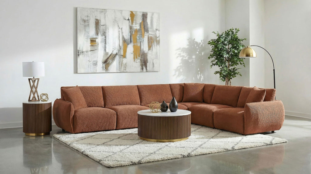 Elysia 6-piece Chenille Upholstered Modular Sectional Sofa Coral