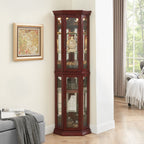 Corner Curio Cabinet With Lights, Adjustable Tempered Glass Shelves, Mirrored Back, Display Cabinet (E26 Light Bulb Not Included)