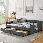 Upholstered Tufted Daybed With 2 Drawers, Waved Arms