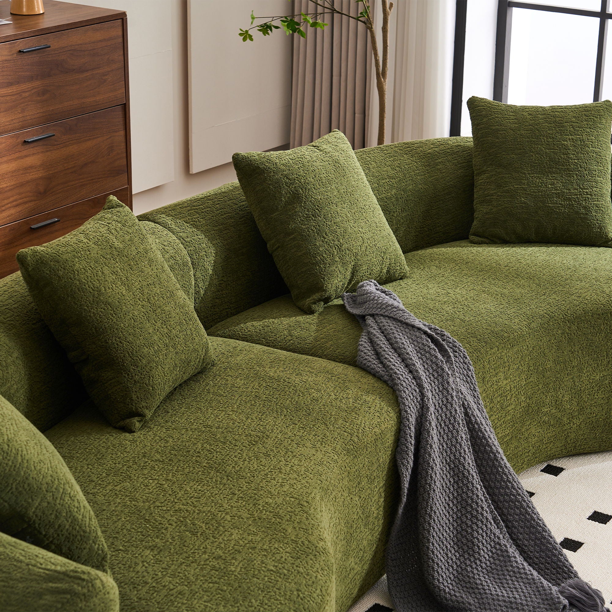 4 Seater Sofa With Fabric, 30D, 60 Hardness Full Sponge, 4 Pillow For Living Room, Home Furniture Sleeper Sectional Sofa For Apartment